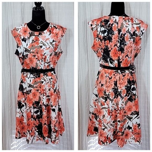 Tiani B Coral Floral Cap Sleeve A-Line Dress - Picture 2 of 14